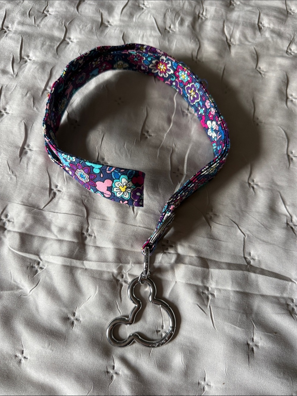 Vera Bradley Purple Floral Lanyard with Silver Mickey Keyring
